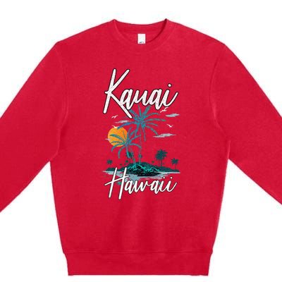 Family Vacation Retro Sunset Hawaii Kauai Premium Crewneck Sweatshirt