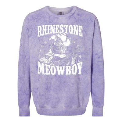 Funny Vintage Rhinestone Meowboy Cowboy Cat Colorblast Crewneck Sweatshirt