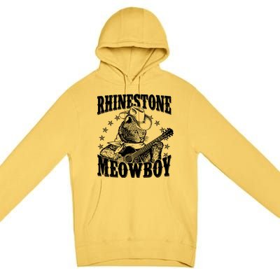 Funny Vintage Rhinestone Meowboy Cowboy Cat Premium Pullover Hoodie