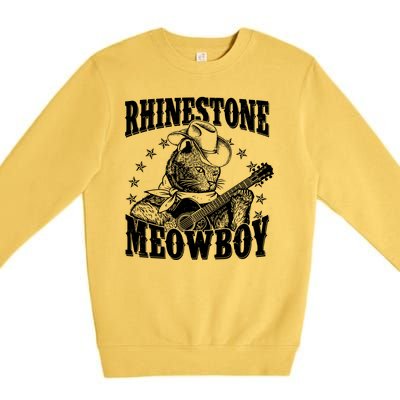 Funny Vintage Rhinestone Meowboy Cowboy Cat Premium Crewneck Sweatshirt