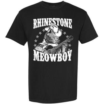 Funny Vintage Rhinestone Meowboy Cowboy Cat Garment-Dyed Heavyweight T-Shirt