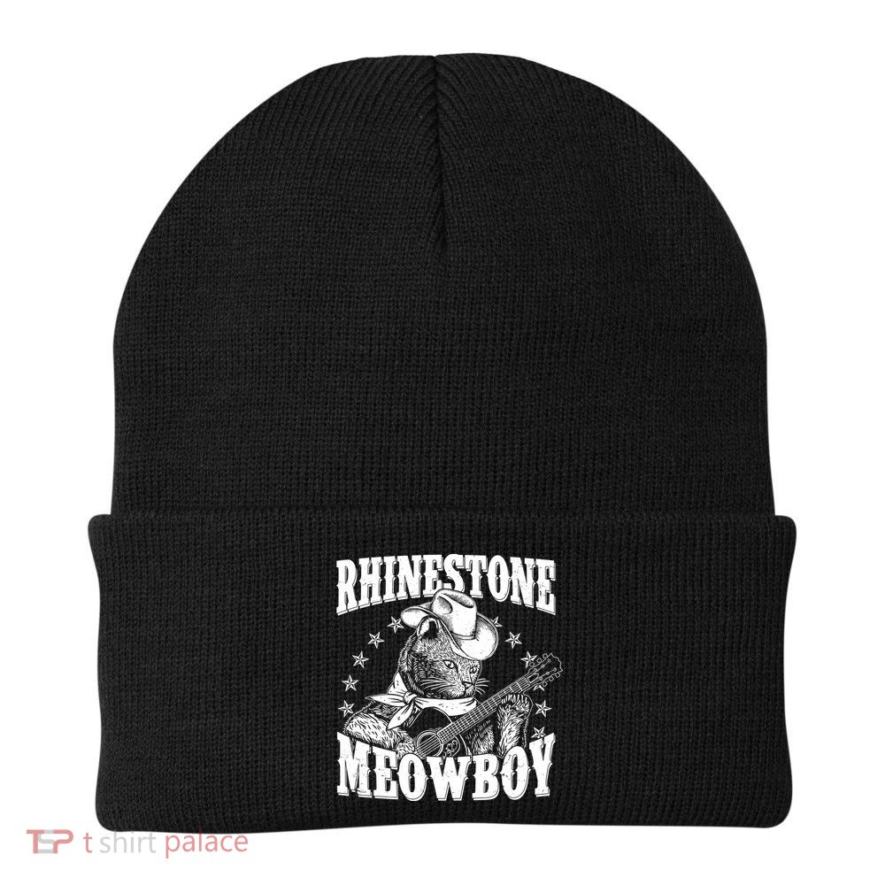 Funny Vintage Rhinestone Meowboy Cowboy Cat Beanie