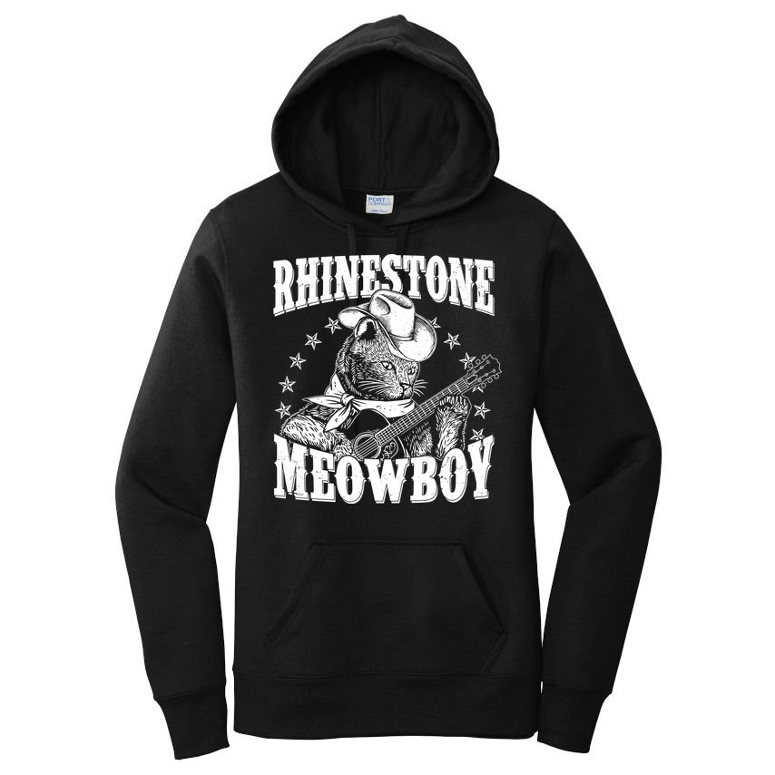 Funny Vintage Rhinestone Meowboy Cowboy Cat Women's Pullover Hoodie