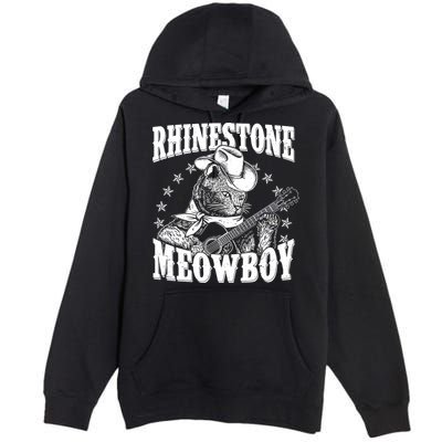 Funny Vintage Rhinestone Meowboy Cowboy Cat Premium Pullover Hoodie