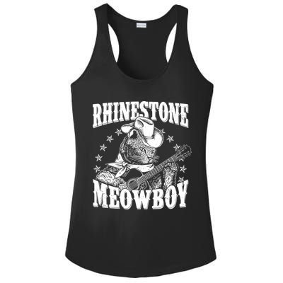 Funny Vintage Rhinestone Meowboy Cowboy Cat Ladies PosiCharge Competitor Racerback Tank