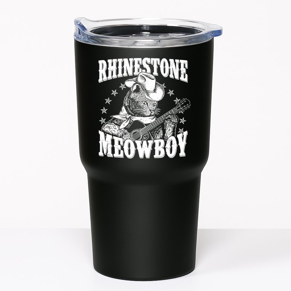 Funny Vintage Rhinestone Meowboy Cowboy Cat Tumbler