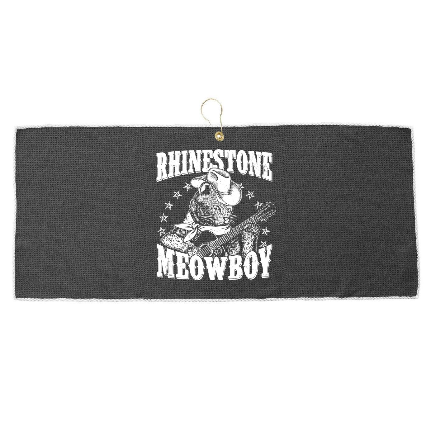 Funny Vintage Rhinestone Meowboy Cowboy Cat Large Microfiber Waffle Golf Towel