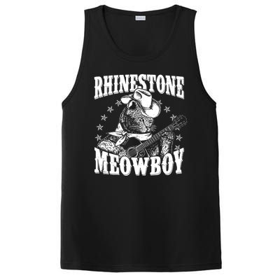 Funny Vintage Rhinestone Meowboy Cowboy Cat PosiCharge Competitor Tank