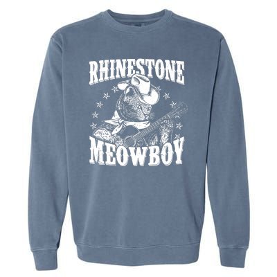 Funny Vintage Rhinestone Meowboy Cowboy Cat Garment-Dyed Sweatshirt