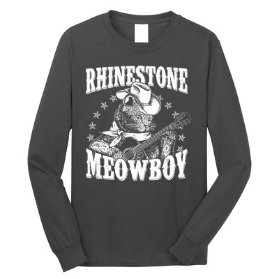 Funny Vintage Rhinestone Meowboy Cowboy Cat Long Sleeve Shirt