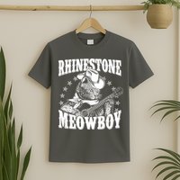 Funny Vintage Rhinestone Meowboy Cowboy Cat T-Shirt