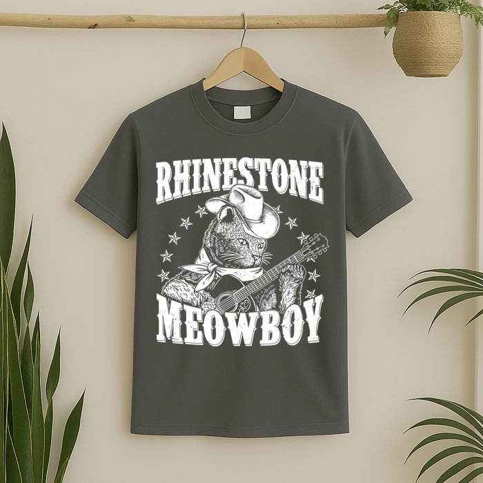 Funny Vintage Rhinestone Meowboy Cowboy Cat T-Shirt
