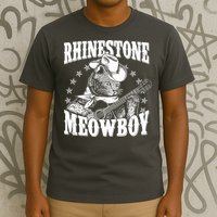 Funny Vintage Rhinestone Meowboy Cowboy Cat T-Shirt