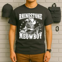 Funny Vintage Rhinestone Meowboy Cowboy Cat T-Shirt