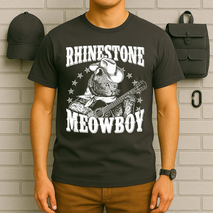 Funny Vintage Rhinestone Meowboy Cowboy Cat T-Shirt