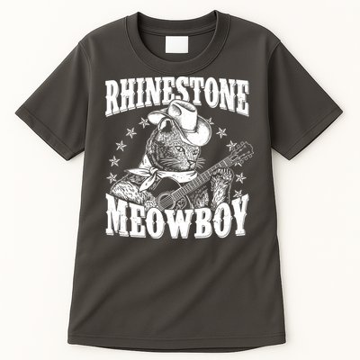 Funny Vintage Rhinestone Meowboy Cowboy Cat Tall T-Shirt