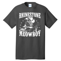 Funny Vintage Rhinestone Meowboy Cowboy Cat Tall T-Shirt