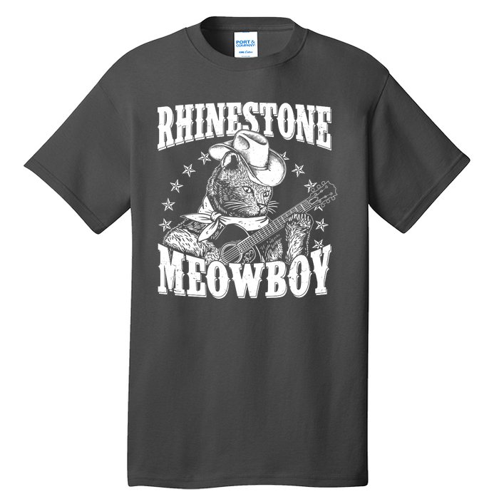 Funny Vintage Rhinestone Meowboy Cowboy Cat Tall T-Shirt