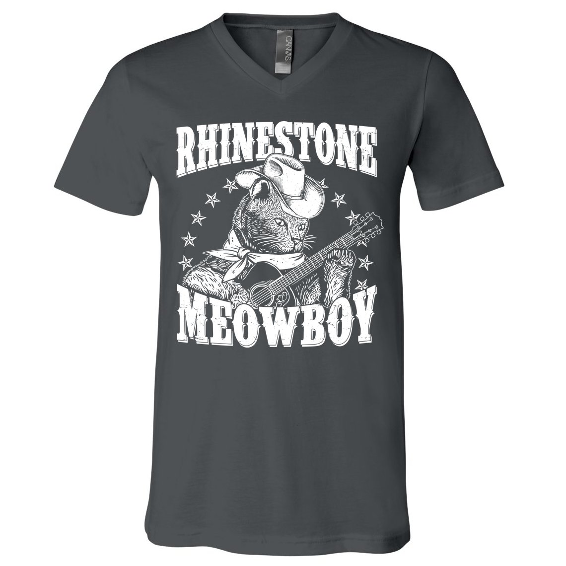 Funny Vintage Rhinestone Meowboy Cowboy Cat V-Neck T-Shirt