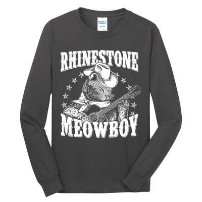 Funny Vintage Rhinestone Meowboy Cowboy Cat Tall Long Sleeve T-Shirt