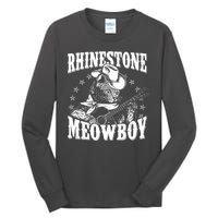 Funny Vintage Rhinestone Meowboy Cowboy Cat Tall Long Sleeve T-Shirt