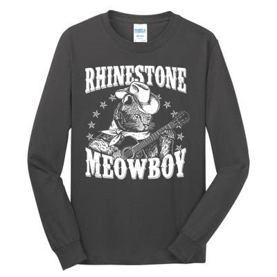 Funny Vintage Rhinestone Meowboy Cowboy Cat Tall Long Sleeve T-Shirt