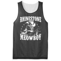 Funny Vintage Rhinestone Meowboy Cowboy Cat Mesh Reversible Basketball Jersey Tank