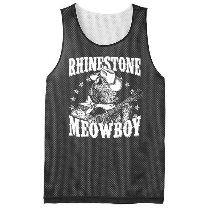 Funny Vintage Rhinestone Meowboy Cowboy Cat Mesh Reversible Basketball Jersey Tank