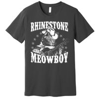 Funny Vintage Rhinestone Meowboy Cowboy Cat Premium T-Shirt