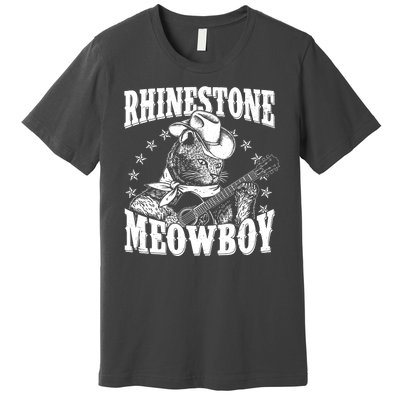 Funny Vintage Rhinestone Meowboy Cowboy Cat Premium T-Shirt