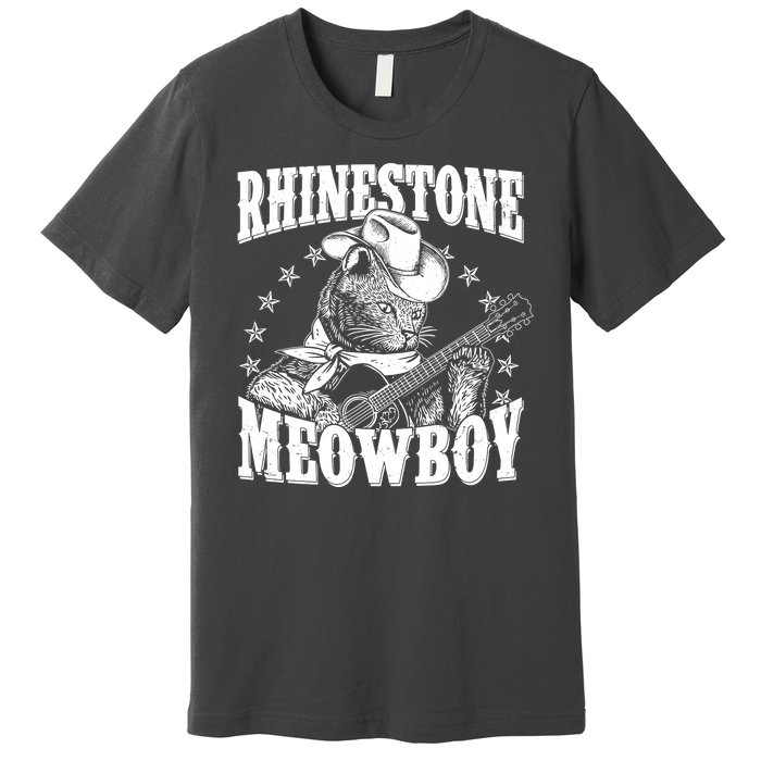 Funny Vintage Rhinestone Meowboy Cowboy Cat Premium T-Shirt