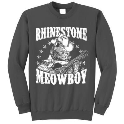 Funny Vintage Rhinestone Meowboy Cowboy Cat Tall Sweatshirt