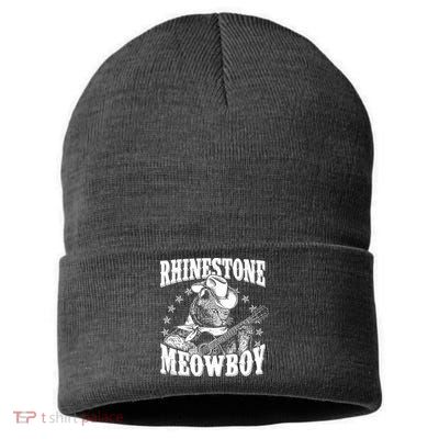 Funny Vintage Rhinestone Meowboy Cowboy Cat Sustainable Knit Beanie