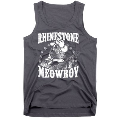 Funny Vintage Rhinestone Meowboy Cowboy Cat Tank Top