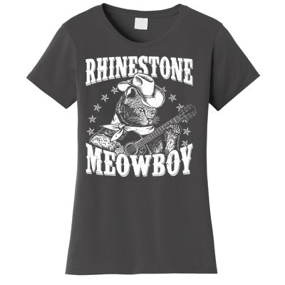 Funny Vintage Rhinestone Meowboy Cowboy Cat Women's T-Shirt