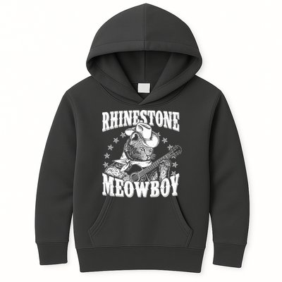 Funny Vintage Rhinestone Meowboy Cowboy Cat Kids Hoodie