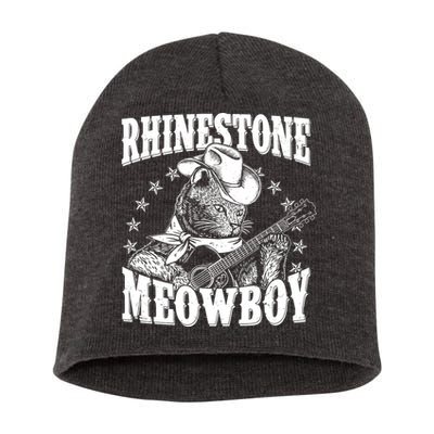 Funny Vintage Rhinestone Meowboy Cowboy Cat Short Acrylic Beanie