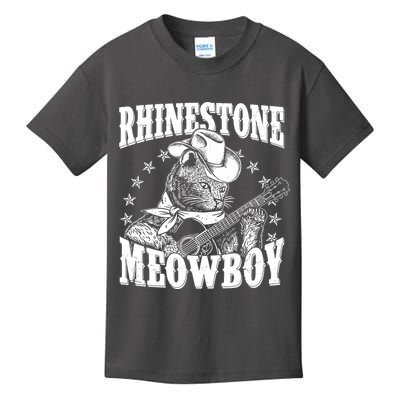 Funny Vintage Rhinestone Meowboy Cowboy Cat Kids T-Shirt