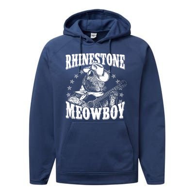 Funny Vintage Rhinestone Meowboy Cowboy Cat Performance Fleece Hoodie