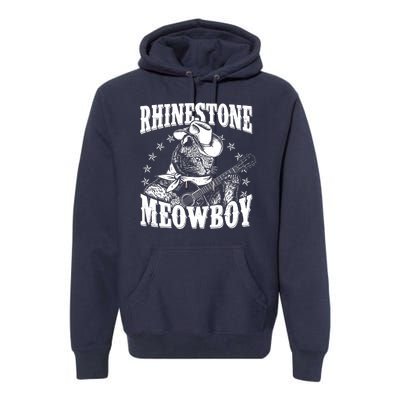 Funny Vintage Rhinestone Meowboy Cowboy Cat Premium Hoodie