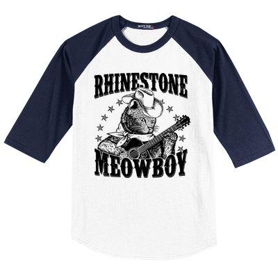 Funny Vintage Rhinestone Meowboy Cowboy Cat Baseball Sleeve Shirt