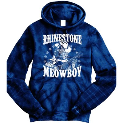 Funny Vintage Rhinestone Meowboy Cowboy Cat Tie Dye Hoodie