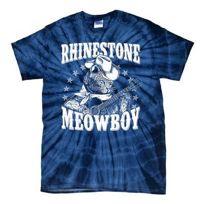 Funny Vintage Rhinestone Meowboy Cowboy Cat Tie-Dye T-Shirt