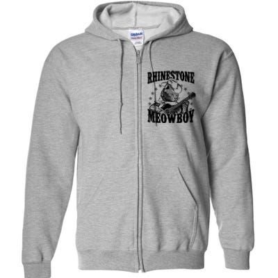 Funny Vintage Rhinestone Meowboy Cowboy Cat Full Zip Hoodie