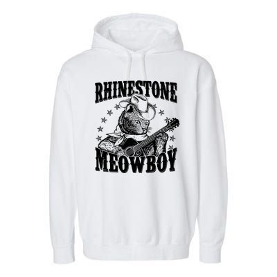 Funny Vintage Rhinestone Meowboy Cowboy Cat Garment-Dyed Fleece Hoodie