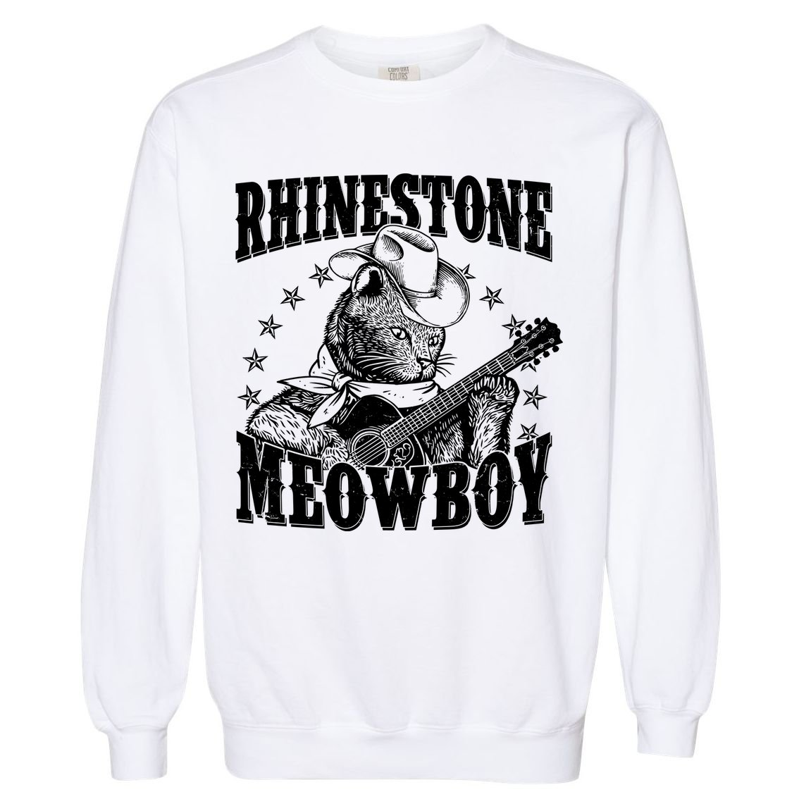 Funny Vintage Rhinestone Meowboy Cowboy Cat Garment-Dyed Sweatshirt
