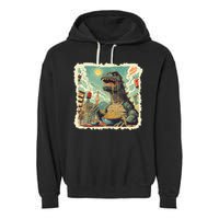 Funny Vintage Retro Japanese Ramen Loving Kaiju Monster Garment-Dyed Fleece Hoodie