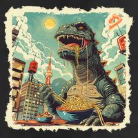 Funny Vintage Retro Japanese Ramen Loving Kaiju Monster Garment-Dyed Fleece Hoodie