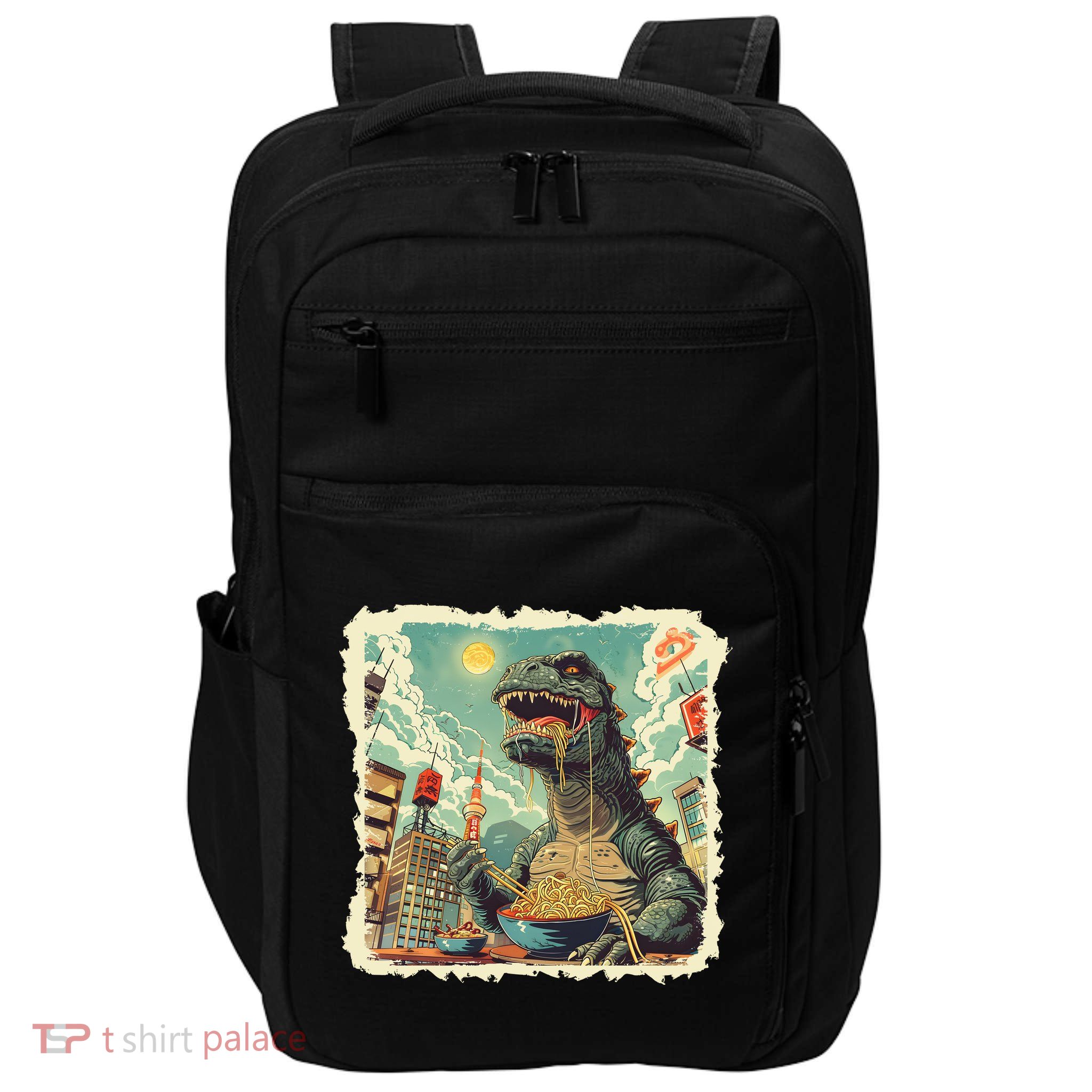 Funny Vintage Retro Japanese Ramen Loving Kaiju Monster Impact Tech Backpack