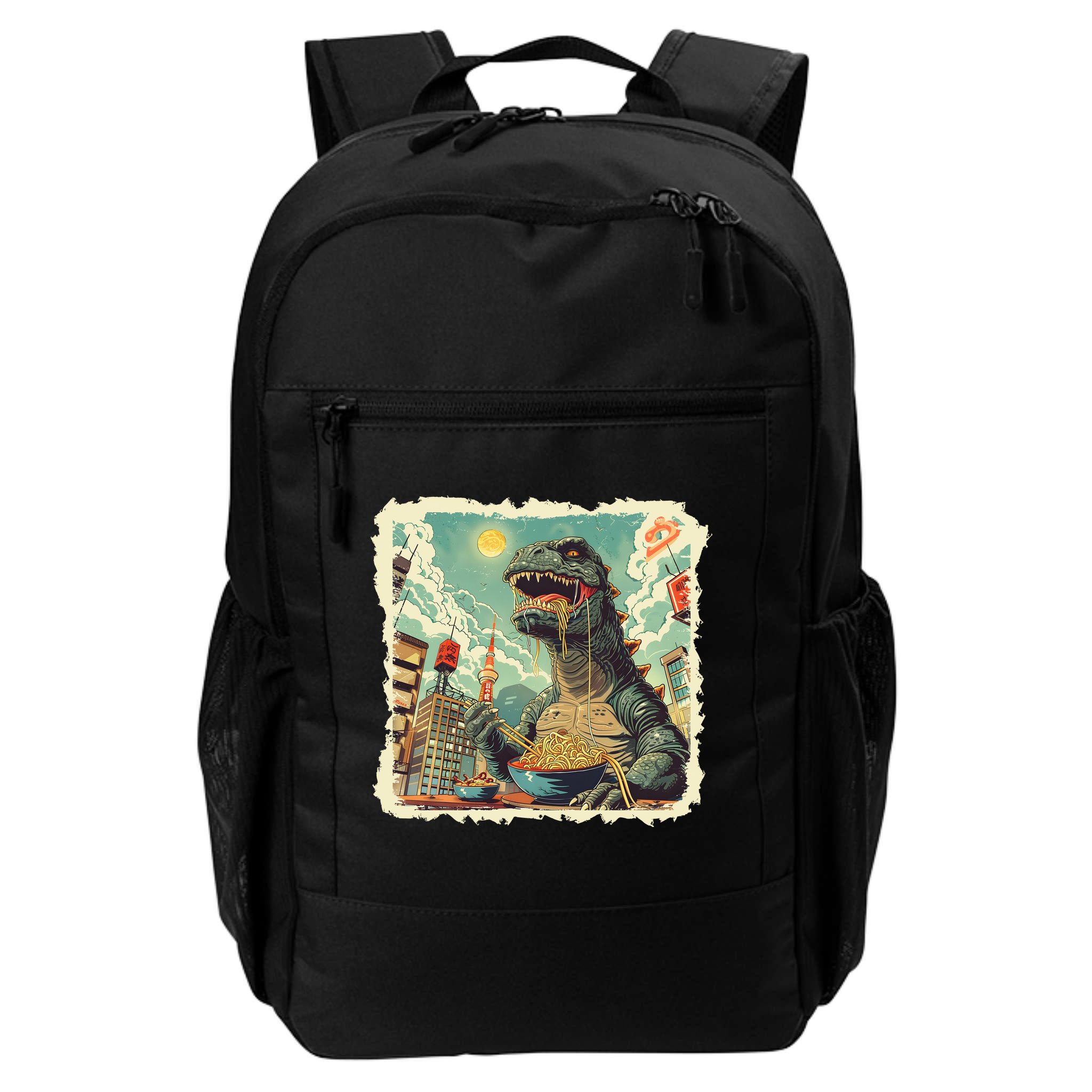Funny Vintage Retro Japanese Ramen Loving Kaiju Monster Backpack